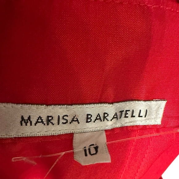 Marisa Baratelli Thai Silk Red Off The Shoulder Gown Floral Sheer Sleeves Sz 10 - Picture 5 of 11